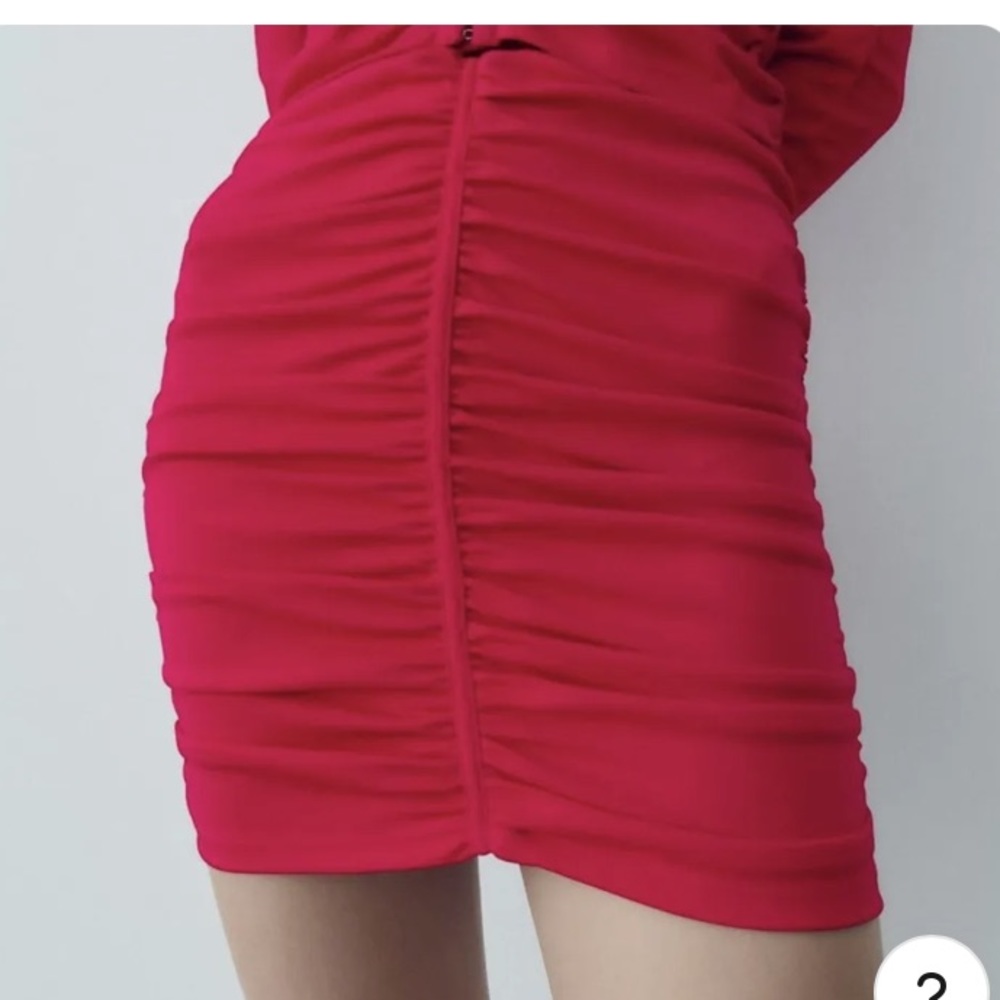Zara Hot Pink Ruched Bodycon Skirt NWT